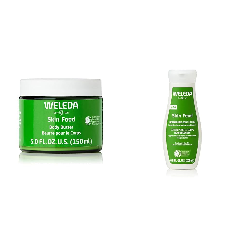 Weleda Skin Food Body Butter 5 Fluid Ounce, Sustainable Glass Jar, Plant Rich Hydrating Moisturizer with Shea and Cocoa Butter, Sweet Almond Oil and Pansy & Skin Food Body Lotion