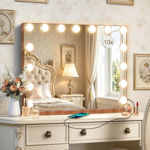 Ratsamee Wood Grain Hollywood Vanity Mirror by RATSAMEE