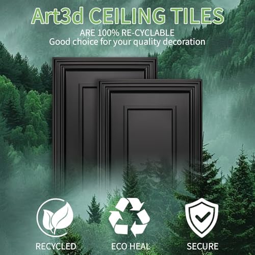 Art3d 3D PVC Ceiling Tiles 2x4 ft, 96 Sq.Ft, Rectangular Black - Image 7