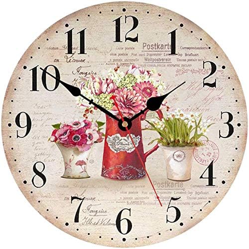 TAHEAT 14 Inch Colorful Flowers Wall Clock, Wooden Rustic Country Clocks by TAHEAT