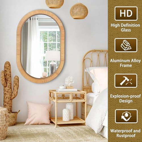20x30 Oval Rattan Mirror for Wall, Boho Decorative Mirror for Bathroom Vanity - Image 6