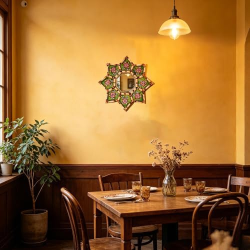 Starburst Decorative Wall Mirror Green Floral Boho Moroccan Wall Mirror - Image 4