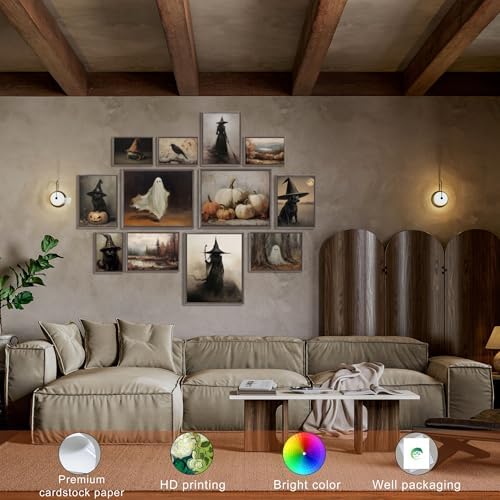 LANCHI95 12 Pcs Halloween Wall Art Prints, Vintage Witch Posters, Cute Ghost - Image 7