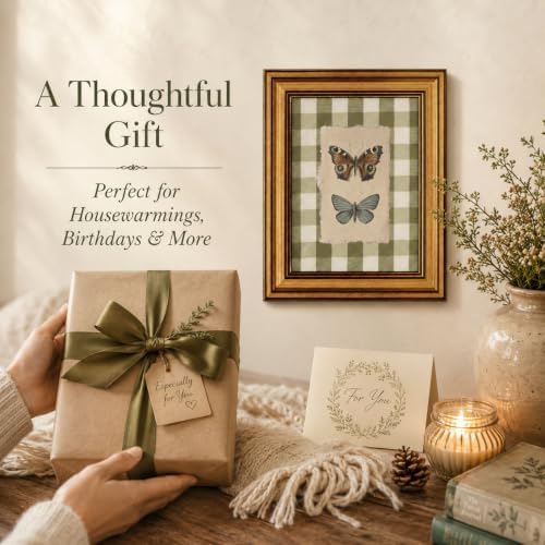 Gold Framed Wall Art, Vintage Gingham Butterfly Canvas Prints – Farmhouse - Image 7