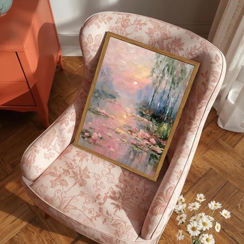Framed Vintage Monet Canvas Wall Art, Impressionist Sunset Landscape Paintings - Image 4