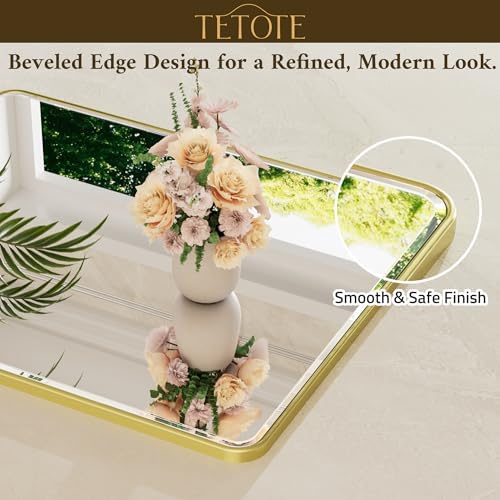 TETOTE Brushed Gold Mirrors for Wall 30 x 36 Beveled Edge Tempered Glass - Image 4