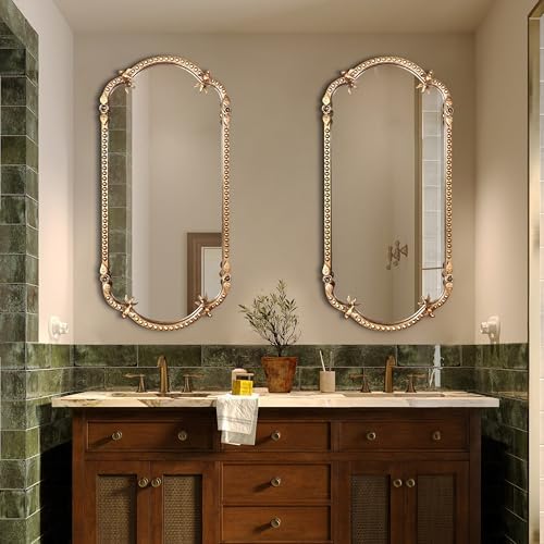 BAODANFU Scalloped Oval Wall Mirror, Vintage Gold Oblong Mirrors - Image 5