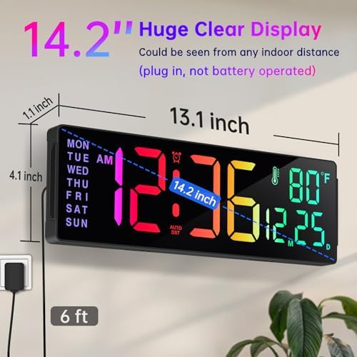 Soobest 14.2 Inch Electric Digital Wall Clock, LED Large Display - Image 2
