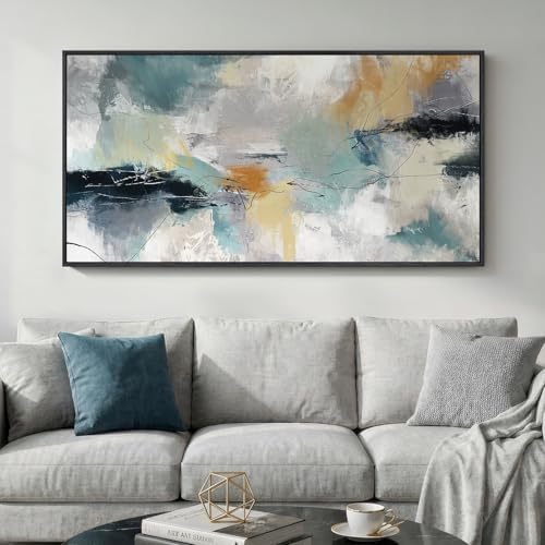 Large Framed Gray Teal Abstract Wall Art - Image 2
