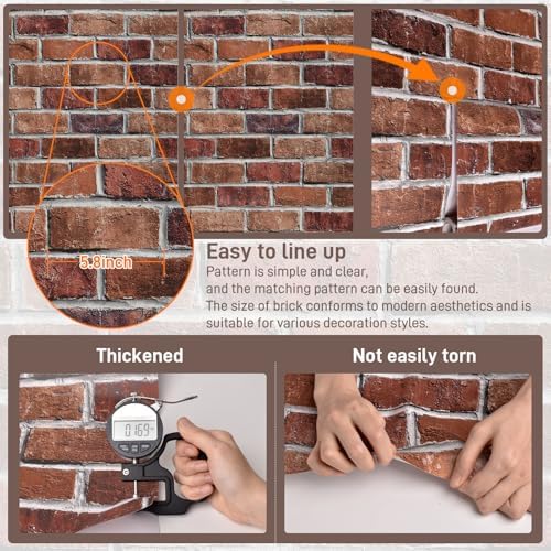 Rugreat Red Brick Peel and Stick Wallpaper Faux Brick Decor 17.3inW 591inL - Image 3