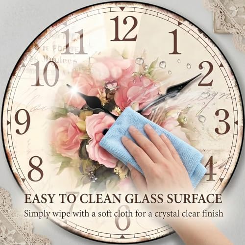 12in Wooden Floral Wall Clock Battery Operated Silent Home Decor - Image 5