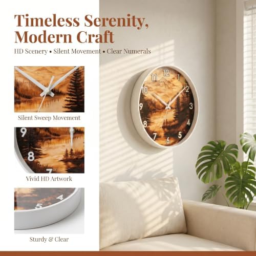 Retro Wood Etching Mountain Landscape Print wall Clock Silent Non Ticking - Image 5