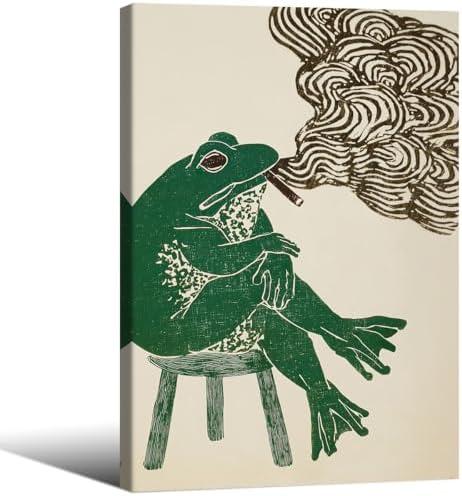 Framed Japanese Wall Art Funny Frog Smoking a Cigarette Poster Retro Oriental by Unknown