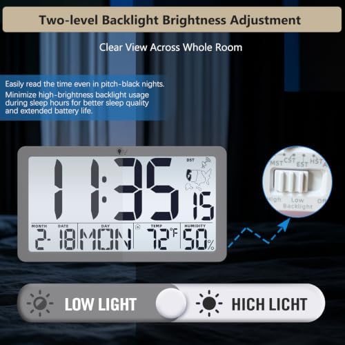 Atomic Digital Wall Clock, Large 9.72" LCD Alarm Clock - Image 4