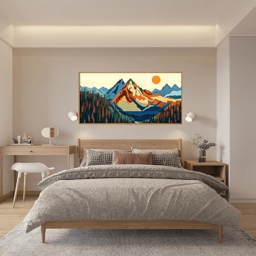 FWIEXA Vintage Mountain Framed Canvas Wall Art Set, Boho Sunrise Wall Prints - Image 3