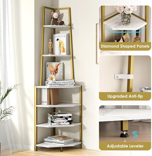 VECELO 6 Tier Corner Shelf 69 Inch Industrial Bookshelf - Image 6