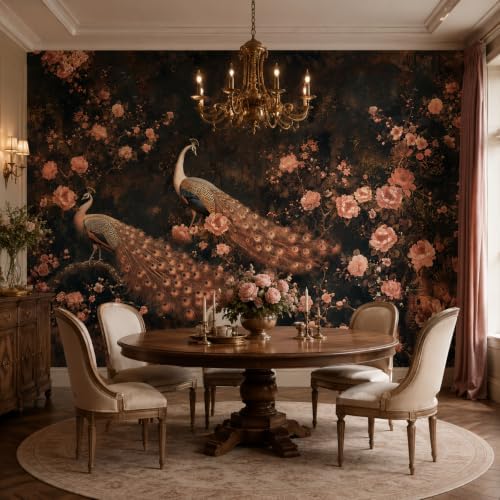 Zeeko Dark Chinoiserie Peacock Wall Murals Peel and Stick 148" W x 98" H - Image 6