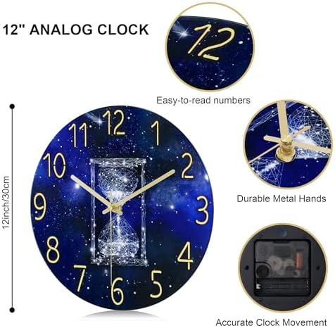 Lafocuse 12 Inch Glass Galaxy Blue Wall Clocks Battery Operated Hourglass - Image 5