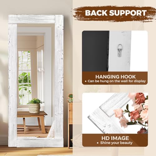 58x24in Full Length Mirror, Solid Wood Convex Frame - Image 3