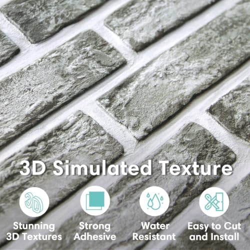 Commomy 3D Faux Brick Peel and Stick Wall Sticker Retro Grey - Image 2