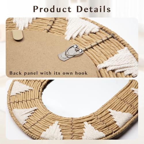 Briful Bohomain Wall Mirror Oval Decorative Mirror Seagrass Wall-Mounted Mirror - Image 3