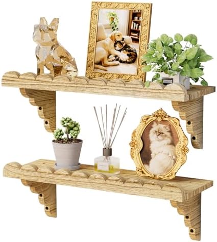 QsQueen Scalloped Wood Wall Shelf – 17 Inch Floating Shelf by QsQueen
