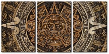 Pacimo Framed Canvas Print Wall Art Set Ancient Aztec Calendar Nature by Pacimo