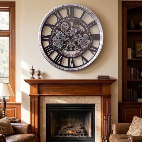 24 Inch Large Wall Clock with Exposed Gears, Silent Roman Numeral - Image 7