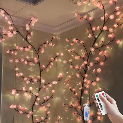 Cherry LED Tree Branch Lights for Wall, Cherry Blossom Willow Vine Twig Decor by BomKra