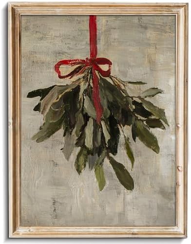 uniro Vintage Christmas Mistletoe Print Artwork Painting Winter Farmhouse by uniro