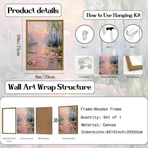 Framed Vintage Monet Canvas Wall Art, Impressionist Sunset Landscape Paintings - Image 5