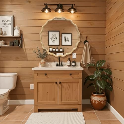 Round Wood Wavy Mirror for Wall - Image 4