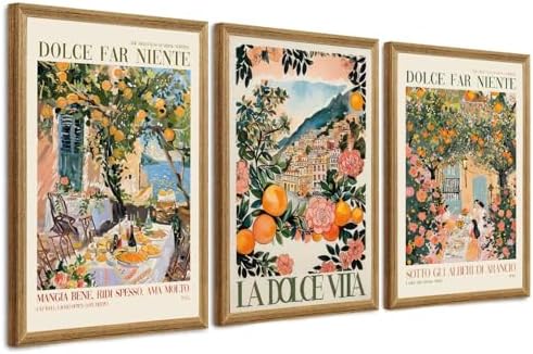 SYWENNOI Triptych Dolce Far Niente Framed Cnavas Wall Art 16x24 inches x3 by SYWENNOICanvasWallArt