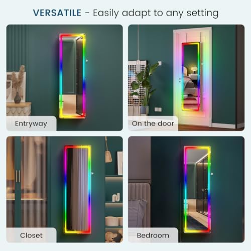 HNEBC Full Length Mirror with Storage, Wall Mounted Jewelry Cabinet with RGB - Image 6