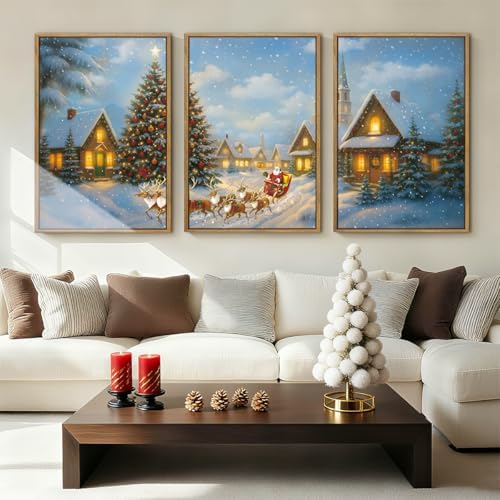 BINCUE Christmas Wall Art Framed Santa Claus Wall Art Decor Santa Winter Wall - Image 4