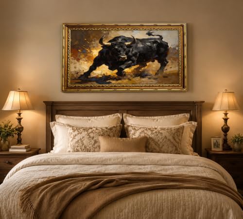 Large Framed Dynamic Black Bull Western Highland cow Canvas Wall Art - Image 4