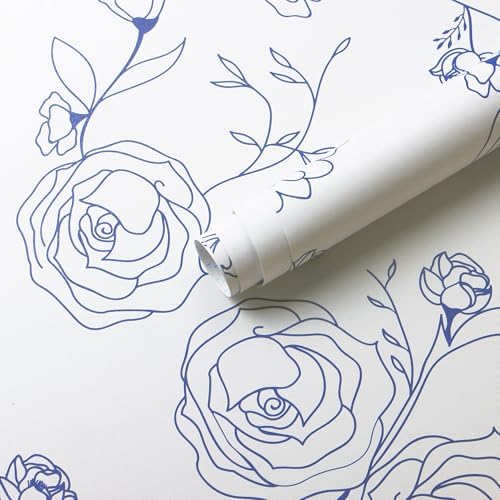 Safiyya 118"x17.3" Peel and Stick Wallpaper Blue and White Contact Paper Floral by SAFIYYA
