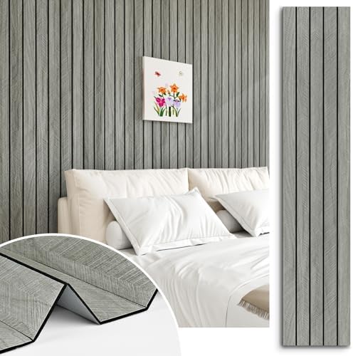 Grey Wood Grain Slat Panels for Interior Wall Decor Peel and Stick by STICKEEP
