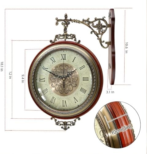 Homestia Double Sided Wall Clock Vintage Style Silent Non-Ticking Clock - Image 2