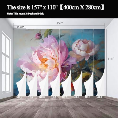 Large Pink Peony self-Adhesive Oil Painting, Impressionist Style Floral murals - Image 3