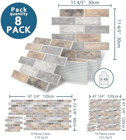 8-Pack 3D Faux Brick Acoustic Wall Panels, 11.8" x 11.8" Peel and Stick PET - Image 2