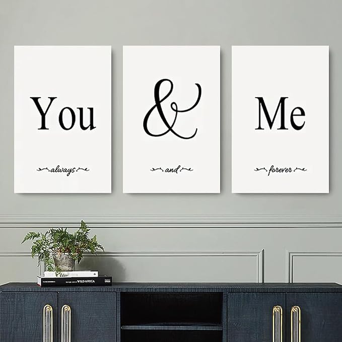 GUBIYU Black & White Bedroom 'You And Me' Love Words Art 24"x36" - Image 5