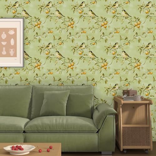 Laatse Vintage Green Bird Floral Botanical Wallpaper 17.5"x393" - Image 3