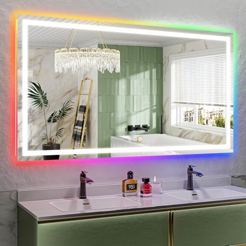 65x36 LED Bathroom Mirror with Lights, RGB Backlit Lighted Mirror by YEELAIT