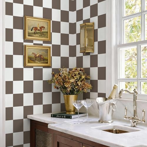 Ismoon Plaid Peel and Stick Wallpaper Vintage Brown Contact Paper 17.3"x78.7" - Image 4
