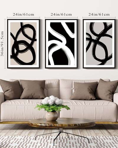 Drsoum Large 24x36in Black Abstract Framed Wall Art Decor Duotone Minimal Dark - Image 4