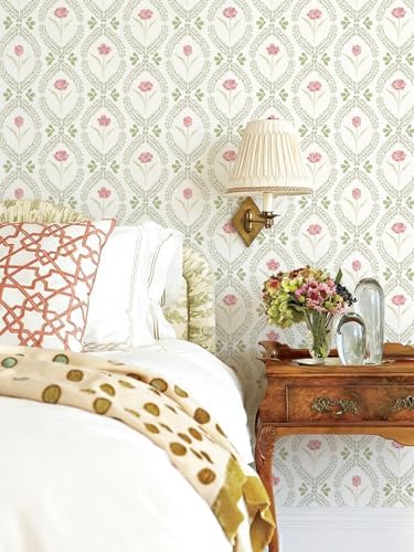 Orainege Peel and Stick Wallpaper Green Pink Floral Wallpaper - Image 2