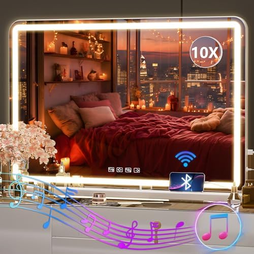 Hasipu Vanity Mirror with Lights and Bluetooth Speaker, Lighted Makeup Mirror by Whatssuitableisthebest
