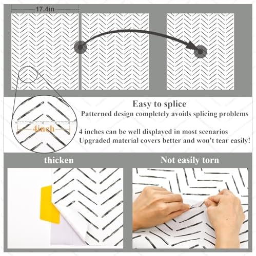 Rugreat Black Herringbone Peel and Stick Wallpaper Modern 197inL17.3inW - Image 4
