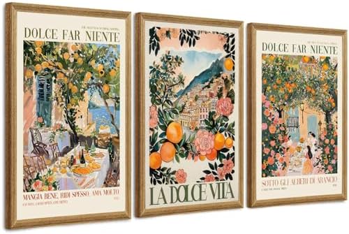 SYWENNOI Triptych Framed Dolce Far Niente Cnavas Wall Art 24x36 inch x3 by SYWENNOICanvasWallArt
